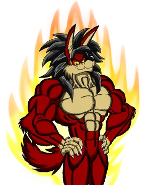 Flaming_ Anthro_ Coyote_ Character PNG Image