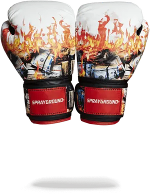 Flaming Money Boxing Gloves PNG Image