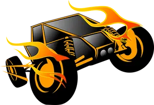 Flaming Race Car Graphic PNG Image