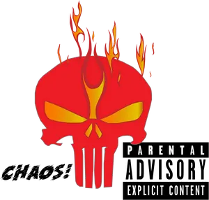 Flaming_ Skull_ Chaos_ Explicit_ Content_ Warning PNG Image