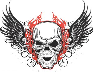 Flaming Skullwith Wings Artwork PNG Image