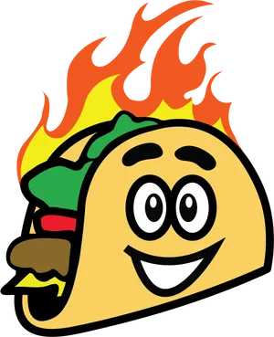 Flaming Smiling Taco Cartoon PNG Image