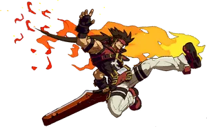 Flaming_ Sword_ Anime_ Character_ Action_ Pose PNG Image