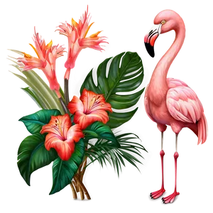 Flamingo And Tropical Flowers Png 74 PNG Image