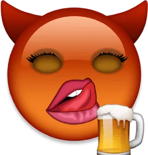 Flirty Devil Emoji With Beer PNG Image