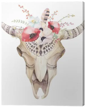 Floral Adorned Animal Skull Art PNG Image