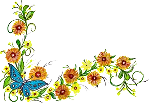 Floral_ Artwork_with_ Blue_ Butterfly PNG Image