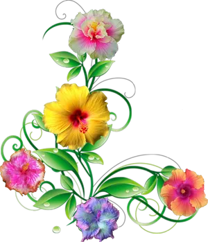 Floral_ Artwork_with_ Leafy_ Accents.png PNG Image