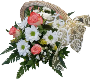 Floral_ Basket_with_ Chrysanthemums_and_ Roses.png PNG Image