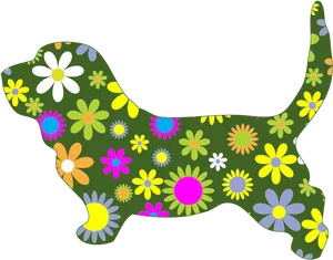 Floral Basset Hound Silhouette PNG Image