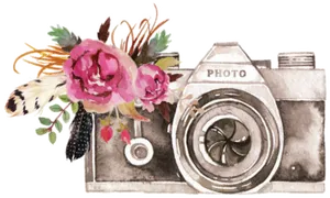 Floral_ Camera_ Watercolor_ Artwork PNG Image