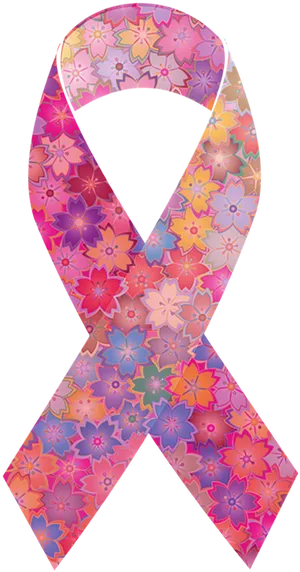 Floral Cancer Awareness Ribbon PNG Image