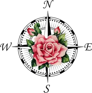 Floral Compass Rose Artwork PNG Image