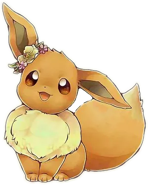 Floral Crowned Eevee Illustration PNG Image