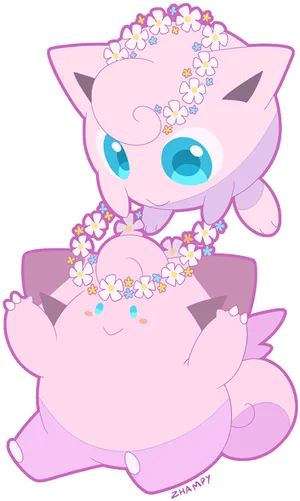 Floral Crowned Jigglypuff Illustration PNG Image