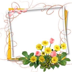 Floral Decorated Framewith Ribbon PNG Image