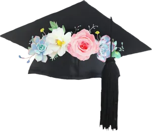 Floral Decorated Graduation Cap PNG Image