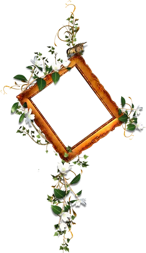 Floral Embellished Golden Frame PNG Image