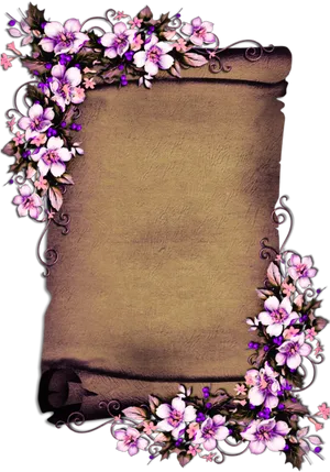 Floral Embellished Scroll Paper PNG Image