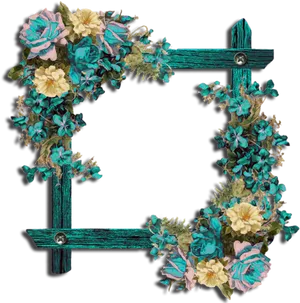 Floral Embellished Wooden Frame PNG Image