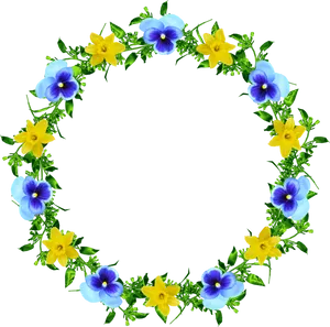 Floral_ Frame_ Circle_ Yellow_ Blue_ Flowers PNG Image