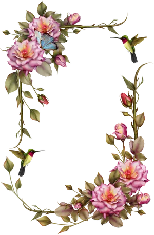 Floral Framewith Hummingbirdsand Butterfly PNG Image