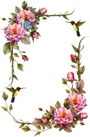 Floral Framewith Hummingbirdsand Butterfly PNG Image