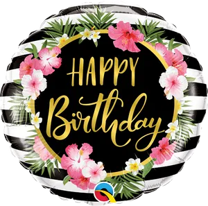 Floral Happy Birthday Balloon PNG Image