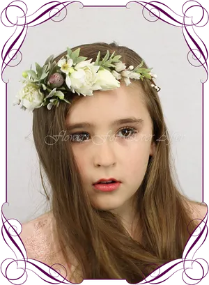 Floral Headband Girl Portrait PNG Image