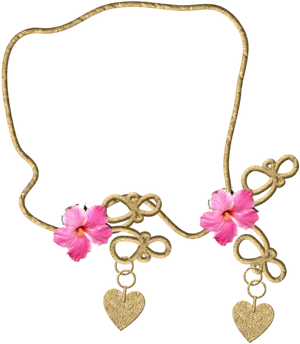 Floral Heart Gold Necklace Design PNG Image