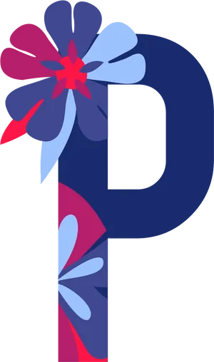 Floral Letter P Design PNG