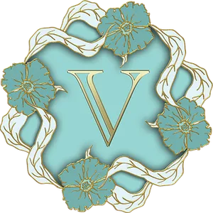 Floral Letter V Design PNG Image