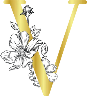 Floral Letter V Illustration PNG Image