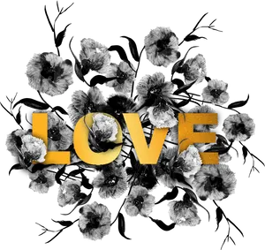 Floral Love Typography PNG Image