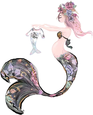 Floral Mermaid Art Clip PNG Image