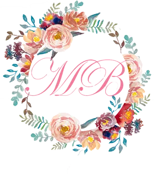 Floral Monogram M O B Wreath PNG Image