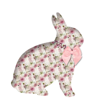 Floral Pattern Rabbitwith Pink Bow PNG Image