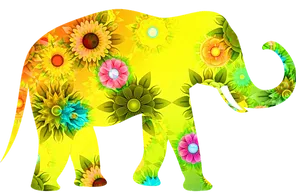Floral Patterned Elephant Illustration PNG Image