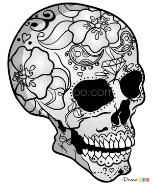 Floral Patterned Skull Drawing PNG Image