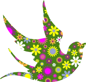 Floral Patterned Swallow Silhouette PNG Image