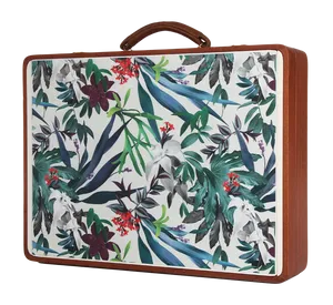 Floral Wooden Suitcase Design PNG Image