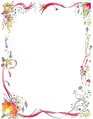 Floraland Birds Decorative Page Border PNG Image