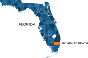 Florida Map Highlighting Pompano Beach PNG Image