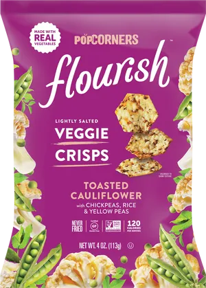 Flourish Veggie Crisps Cauliflower Packaging PNG Image