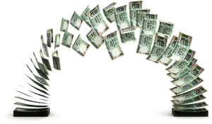 Flying Dollar Bills Arc PNG Image