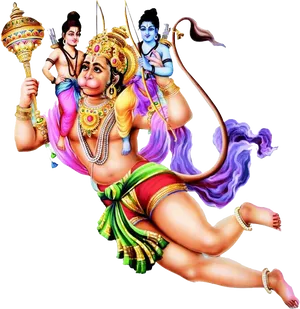 Flying Hanumanwith Mountainand Lord Rama Lakshmana PNG Image