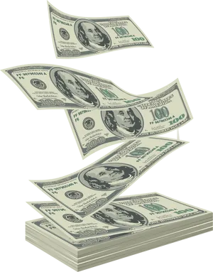 Flying Hundred Dollar Bills PNG Image