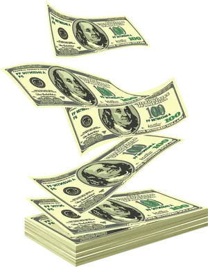 Flying Hundred Dollar Bills PNG Image