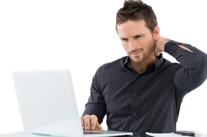 Focused Businessman Using Laptop PNG Image