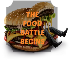 Food Battle Cheeseburger Confrontation PNG Image